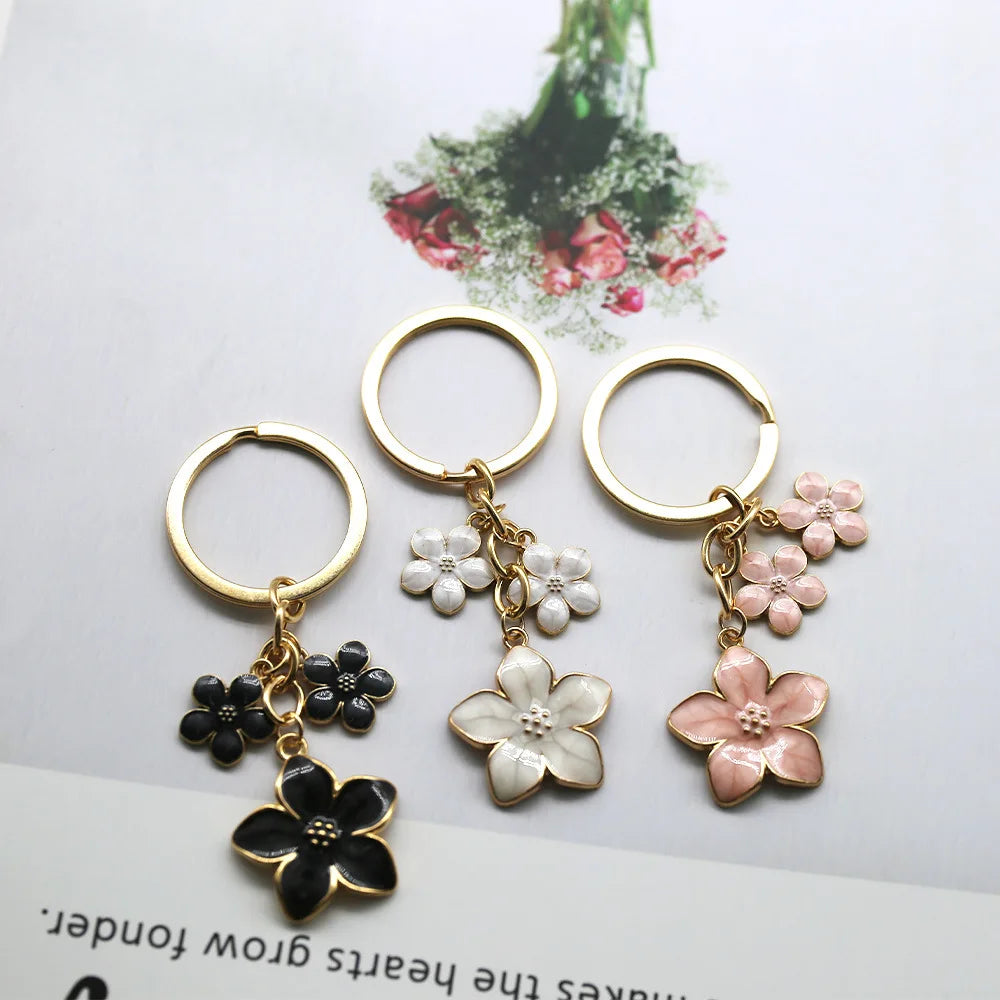Cute Sakura Flower Keychain Plant Pendant Key Ring Enamel for Women Girls Handbag Car Keys DIY Sweet Jewelry Accessories Gifts
