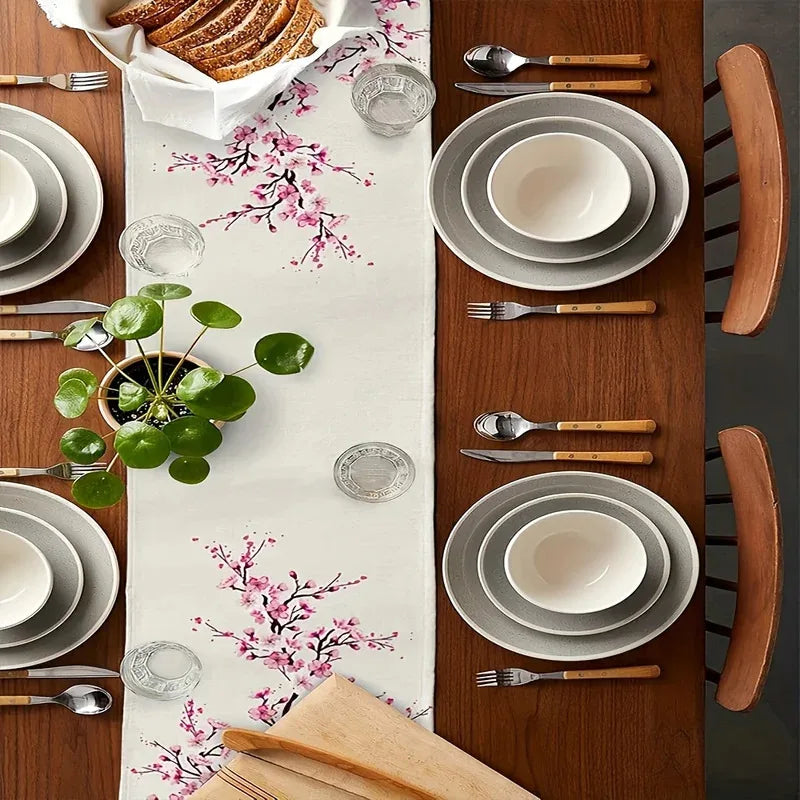 Cherry Blossom Table Runner Sakura Spring Summer Floral Wedding Party Decor Home Kitchen Decoration Japanese Style