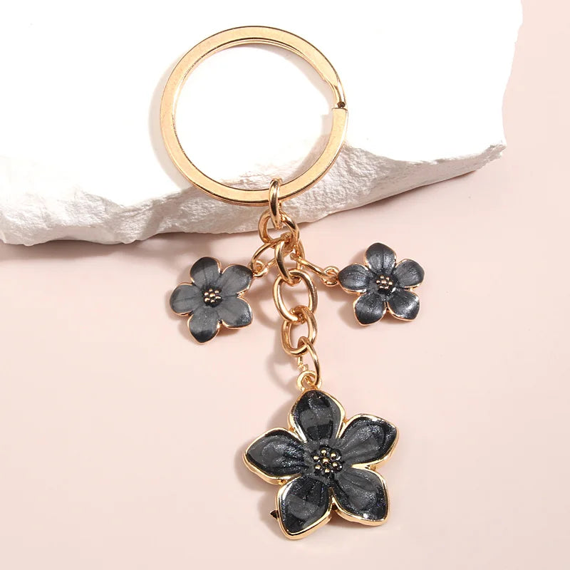 Cute Sakura Flower Keychain Plant Pendant Key Ring Enamel for Women Girls Handbag Car Keys DIY Sweet Jewelry Accessories Gifts