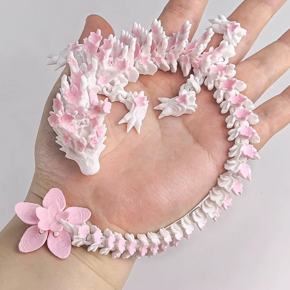 15/25Cm 3D Printed Love Cherry Blossom Dragon Movable Joint Dragon Model Gifts Home Office Desktop Ornament Landscape Craft