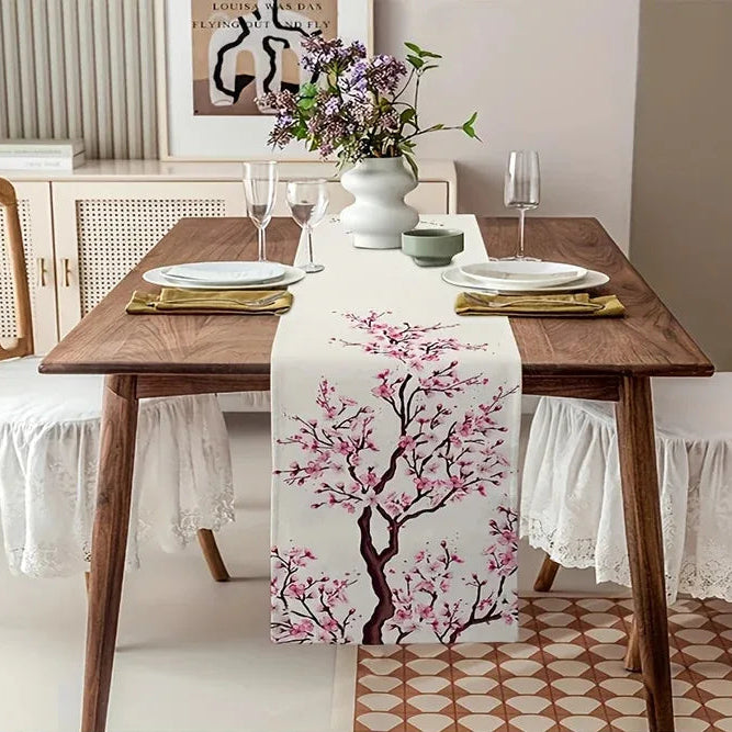 Cherry Blossom Table Runner Sakura Spring Summer Floral Wedding Party Decor Home Kitchen Decoration Japanese Style