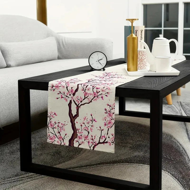 Cherry Blossom Table Runner Sakura Spring Summer Floral Wedding Party Decor Home Kitchen Decoration Japanese Style