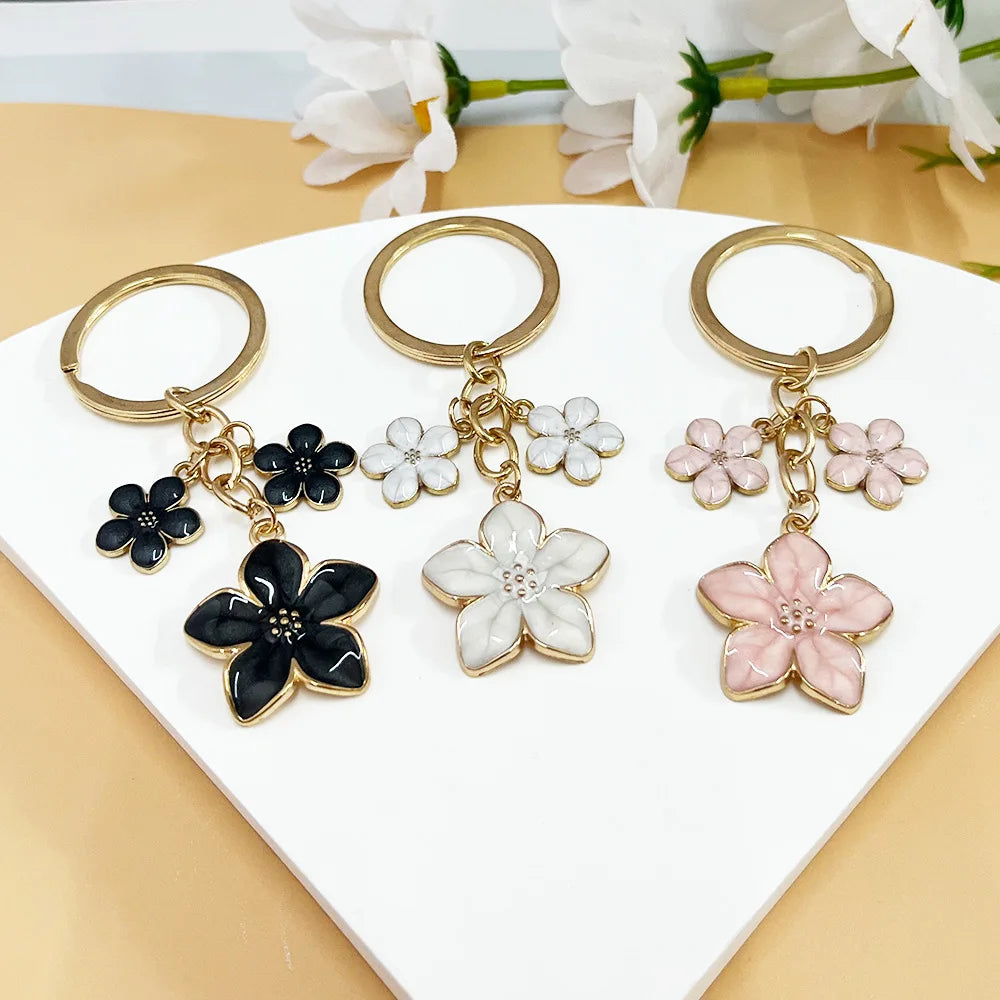 Cute Sakura Flower Keychain Plant Pendant Key Ring Enamel for Women Girls Handbag Car Keys DIY Sweet Jewelry Accessories Gifts