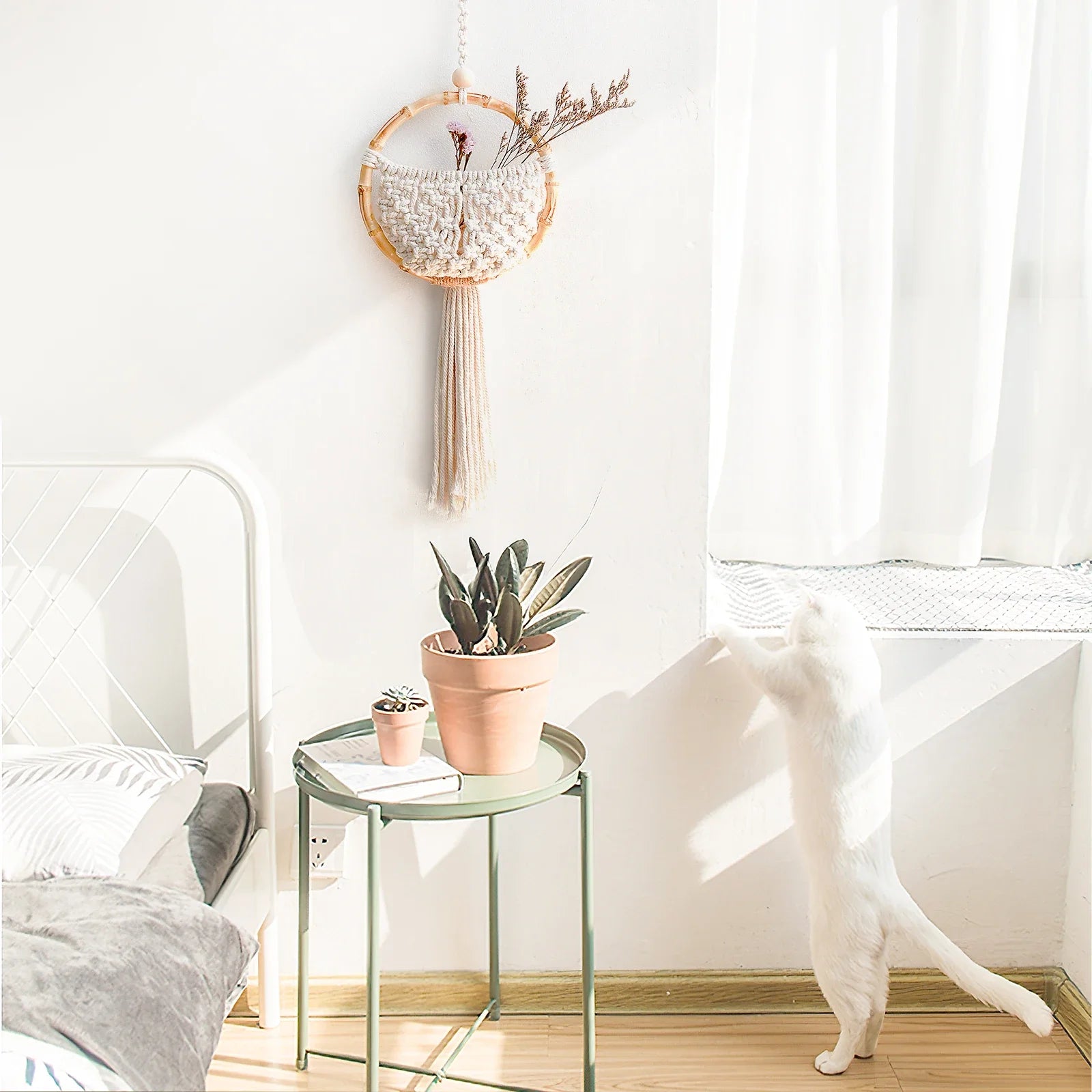 Woven Macramé Hanging Basket / Flower Holder