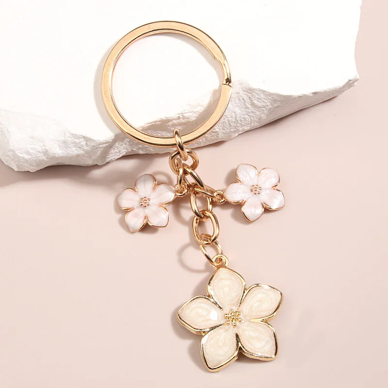 Cute Sakura Flower Keychain Plant Pendant Key Ring Enamel for Women Girls Handbag Car Keys DIY Sweet Jewelry Accessories Gifts