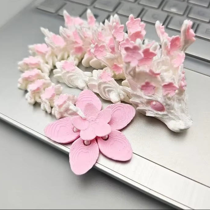 15/25Cm 3D Printed Love Cherry Blossom Dragon Movable Joint Dragon Model Gifts Home Office Desktop Ornament Landscape Craft