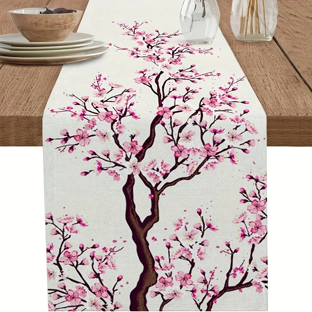 Cherry Blossom Table Runner Sakura Spring Summer Floral Wedding Party Decor Home Kitchen Decoration Japanese Style