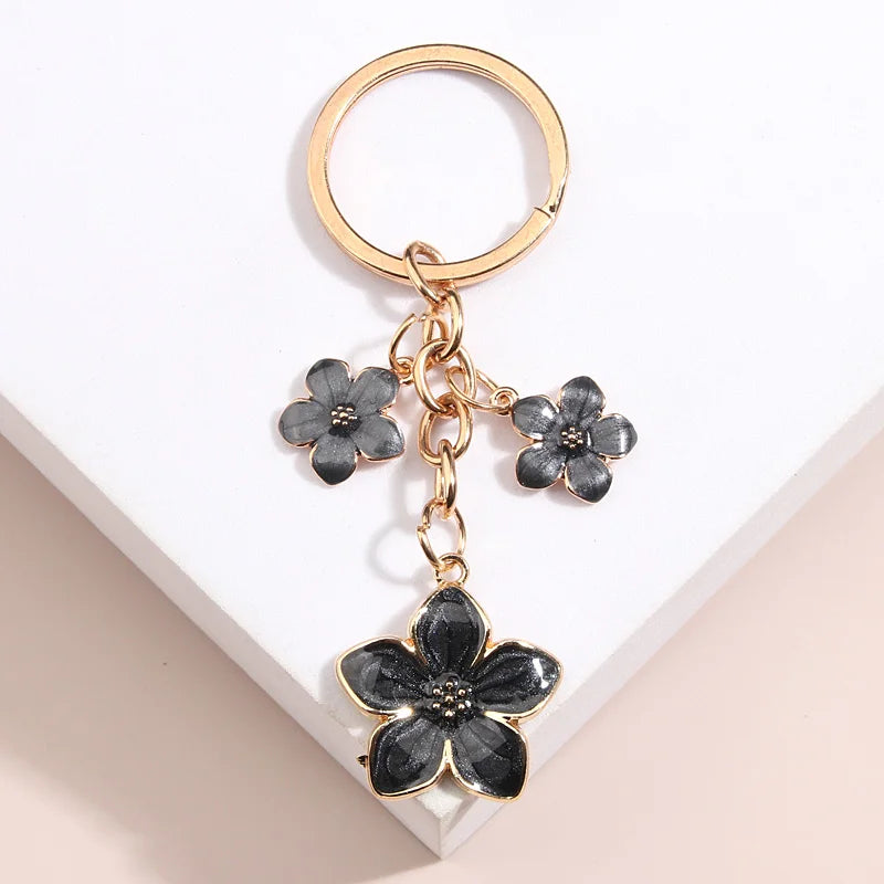 Cute Sakura Flower Keychain Plant Pendant Key Ring Enamel for Women Girls Handbag Car Keys DIY Sweet Jewelry Accessories Gifts