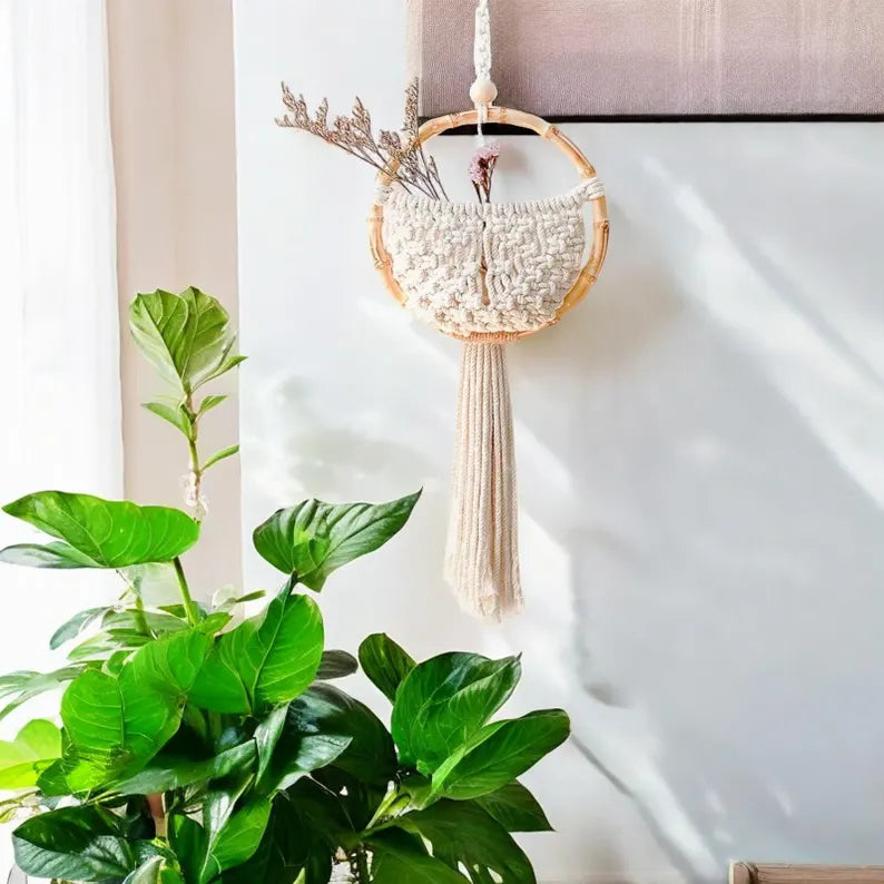 Woven Macramé Hanging Basket / Flower Holder
