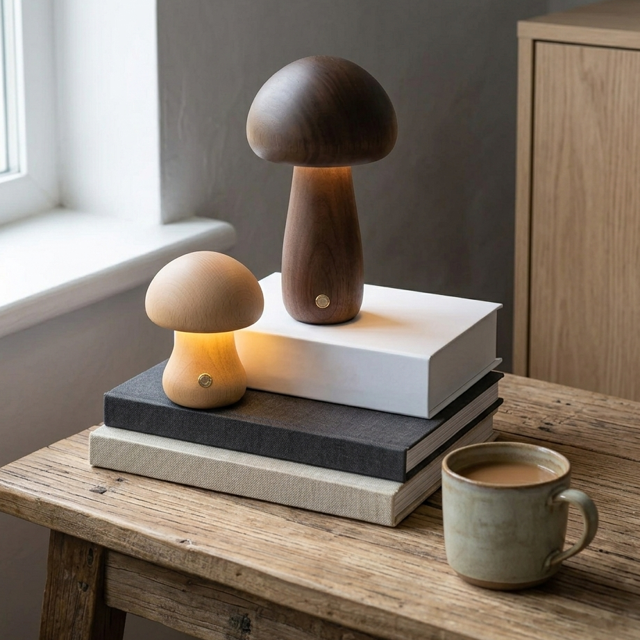 Wooden Mushroom Bedside Table Lamp